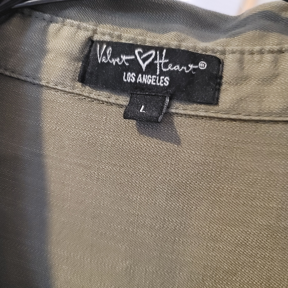 VELVET HEART Button Down Shirt Dress Olive Green Size L - Picture 2 of 8